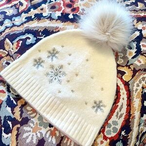NEW! Talbots Silver Threaded Snowflake Beanie - OSFA